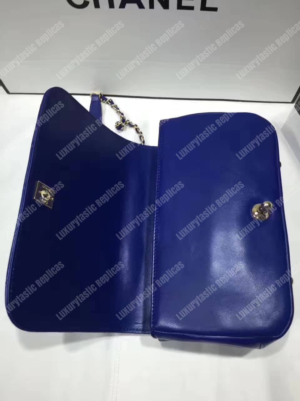 Ch*el medium flap bag with top handle blue