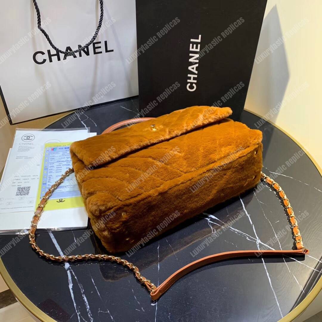 Ch*el flap bag with top handle beige