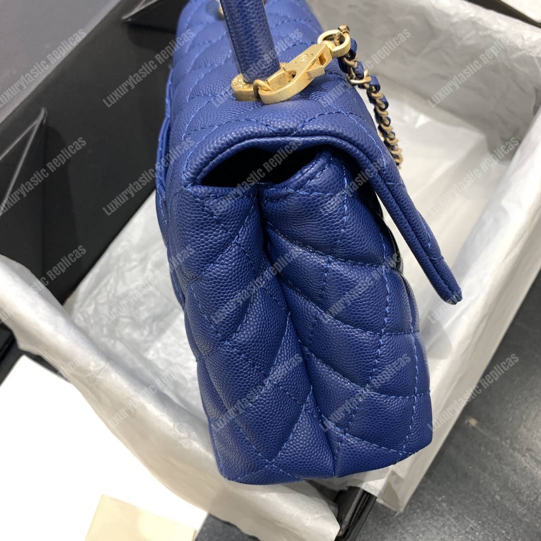 Ch*el flap bag with top handle caviar leather blue