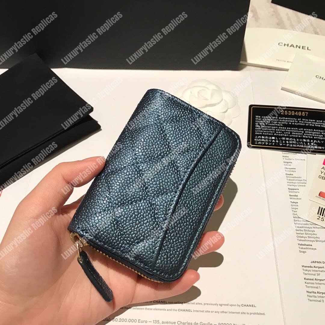 Ch*el classic zipped coin purse iridescent turquoise