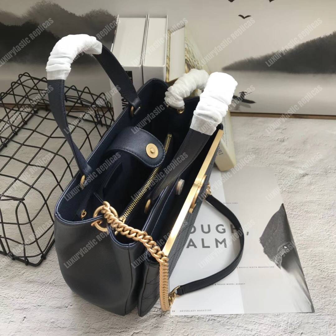 Ch*el large shopping bag navy blue