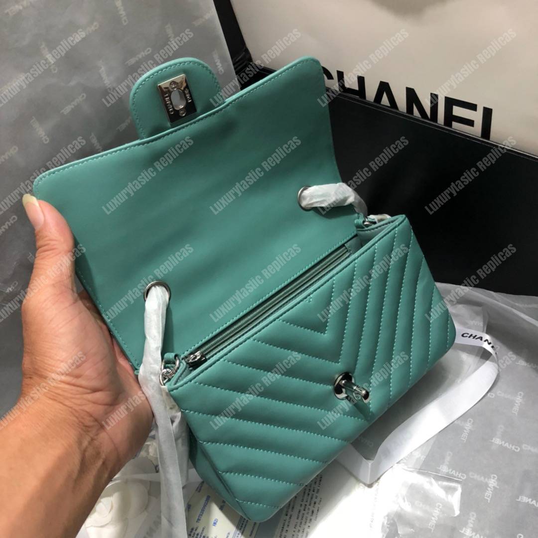 Ch*el mini flap bag light blue