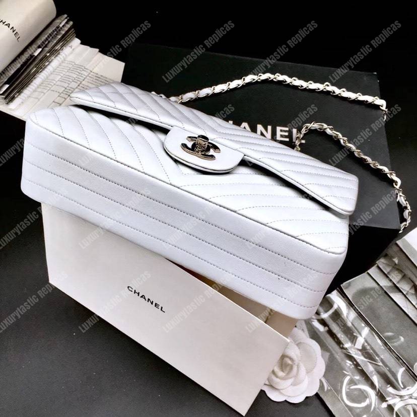 Ch*el classic medium handbag white