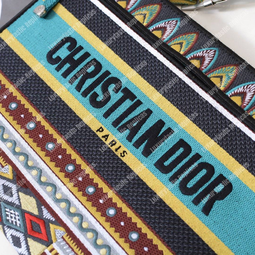 D*or multicolored embroidered canvas clutch
