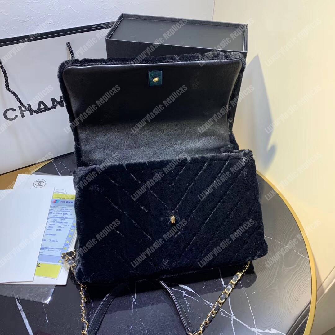 Ch*el flap bag with top handle black