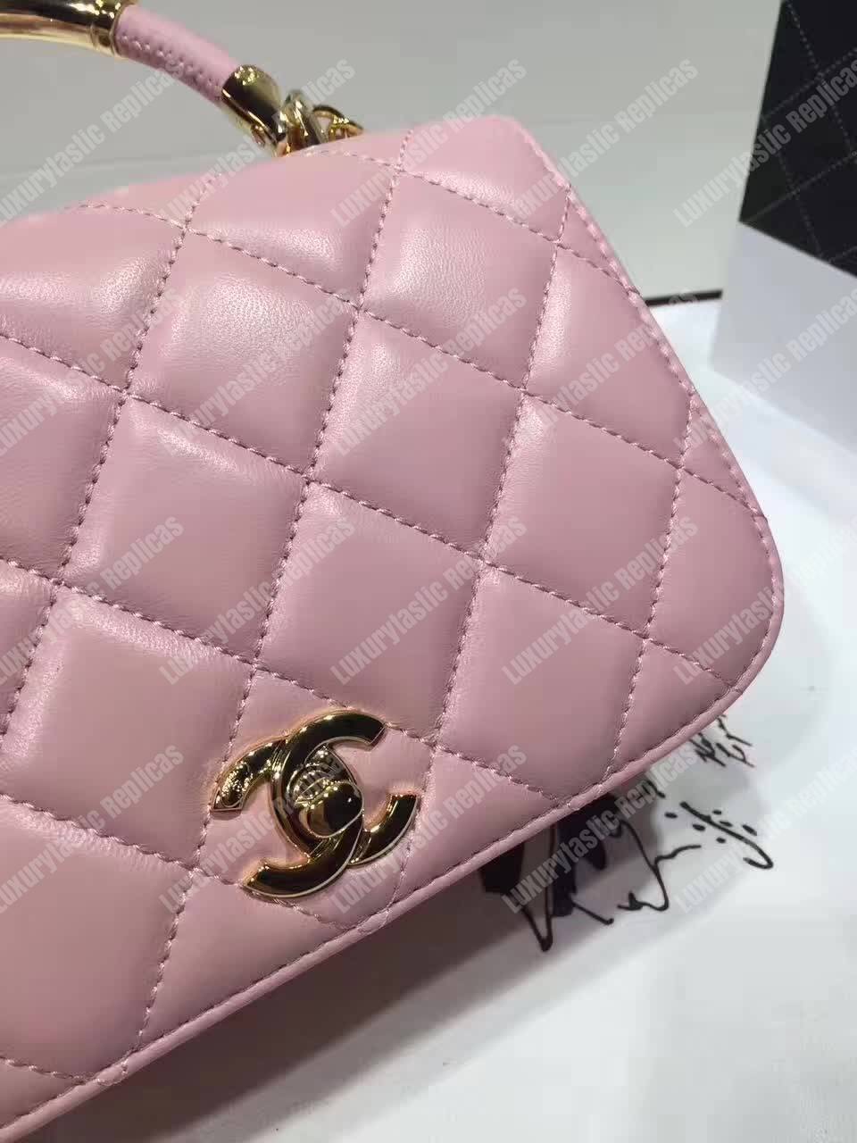 Ch*el small flap bag with top handle pink