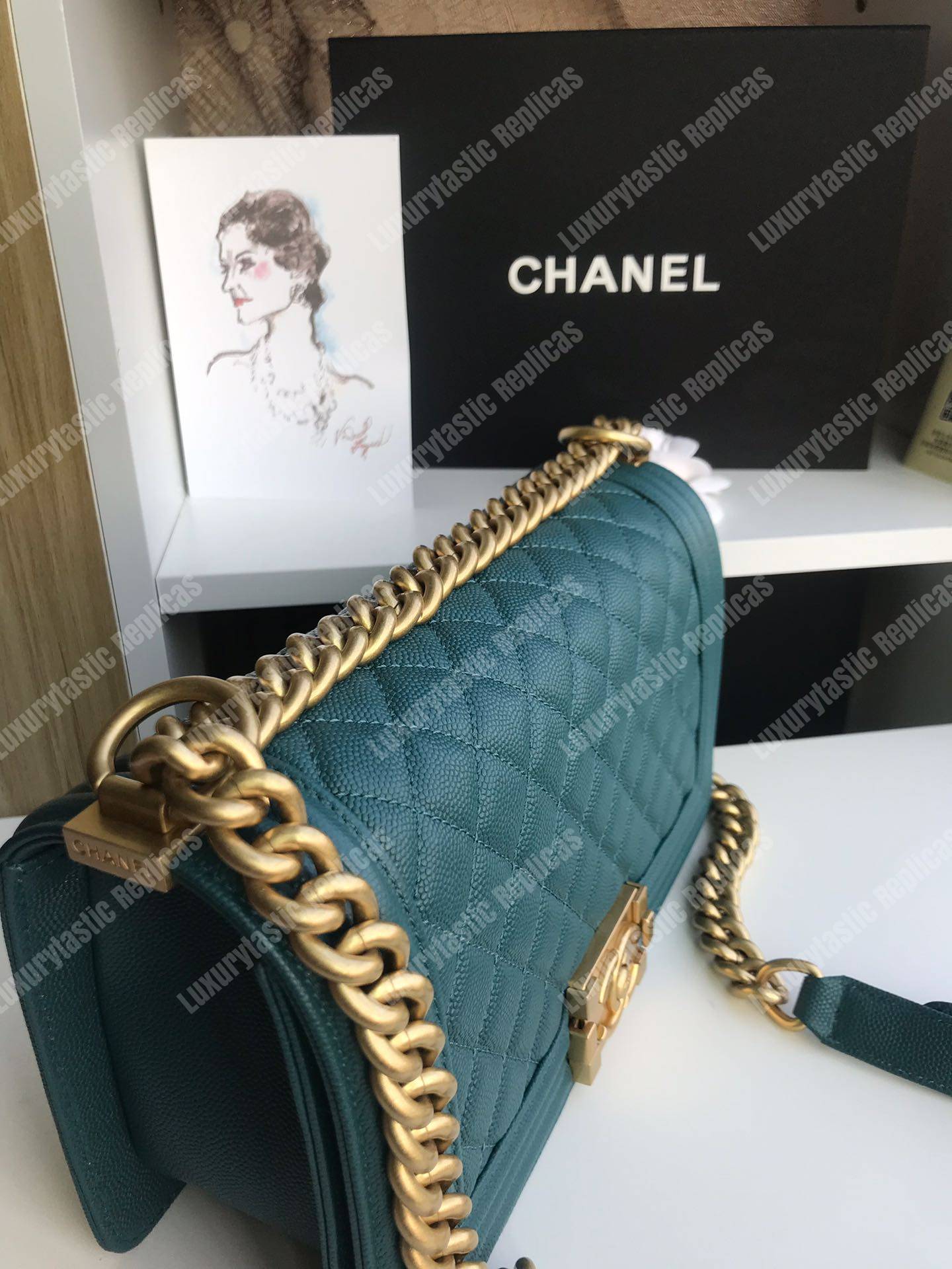 Ch*el boy medium handbag vert