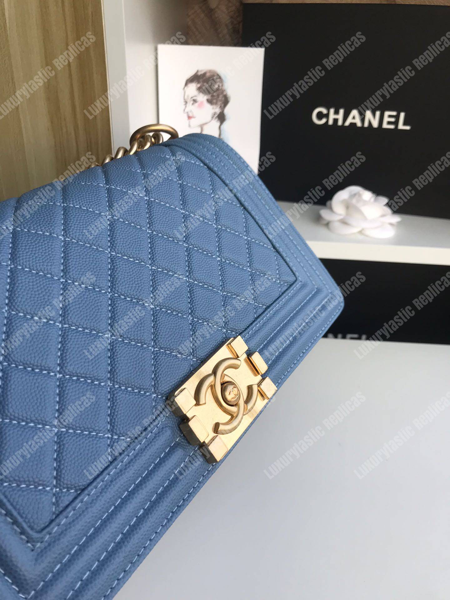 Ch*el boy medium handbag blue