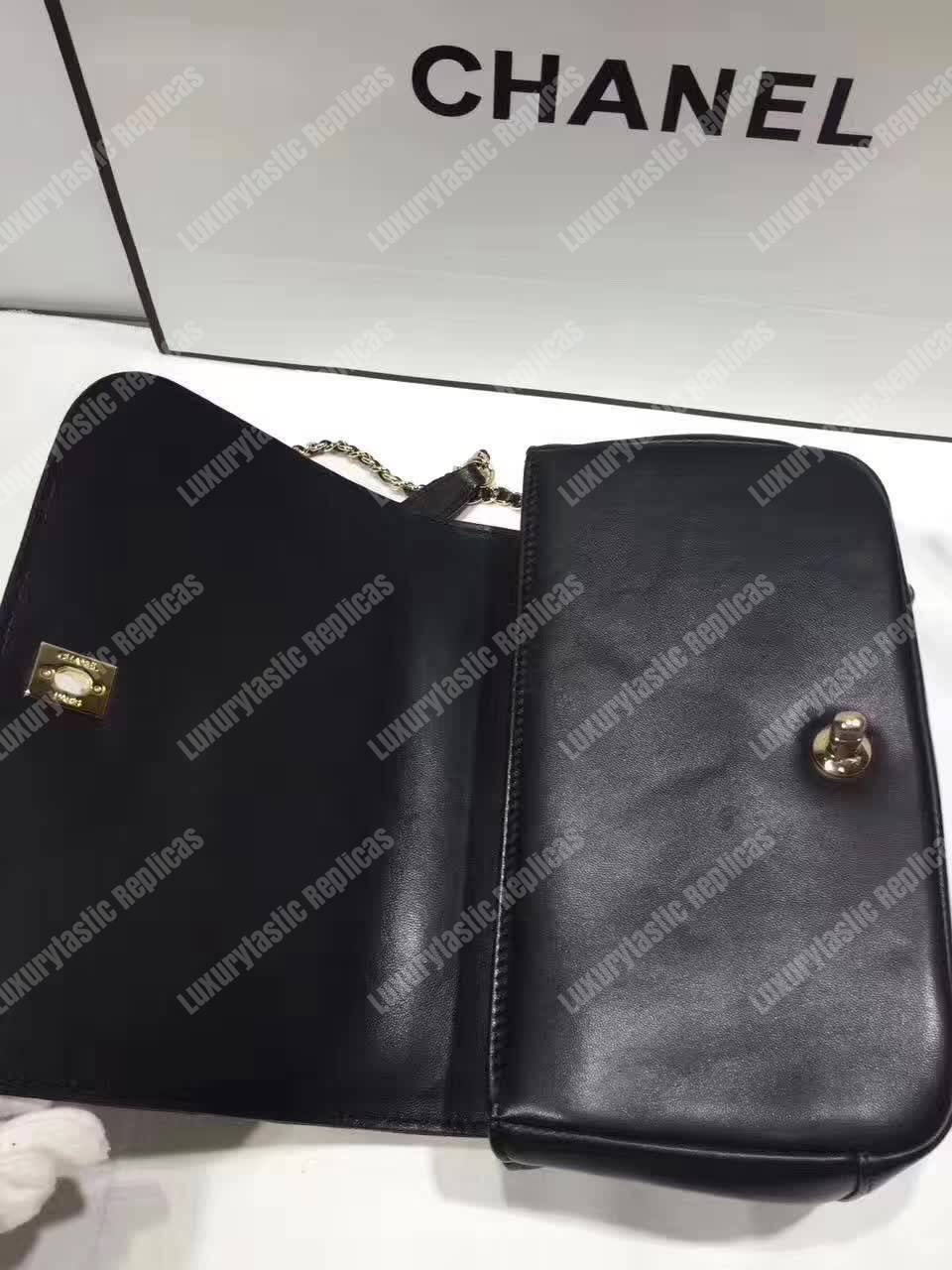Ch*el medium flap bag with top handle black
