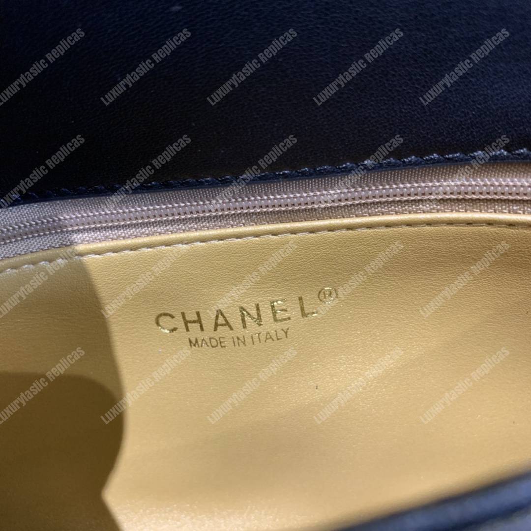 Ch*el flap bag with top handle lambskin black