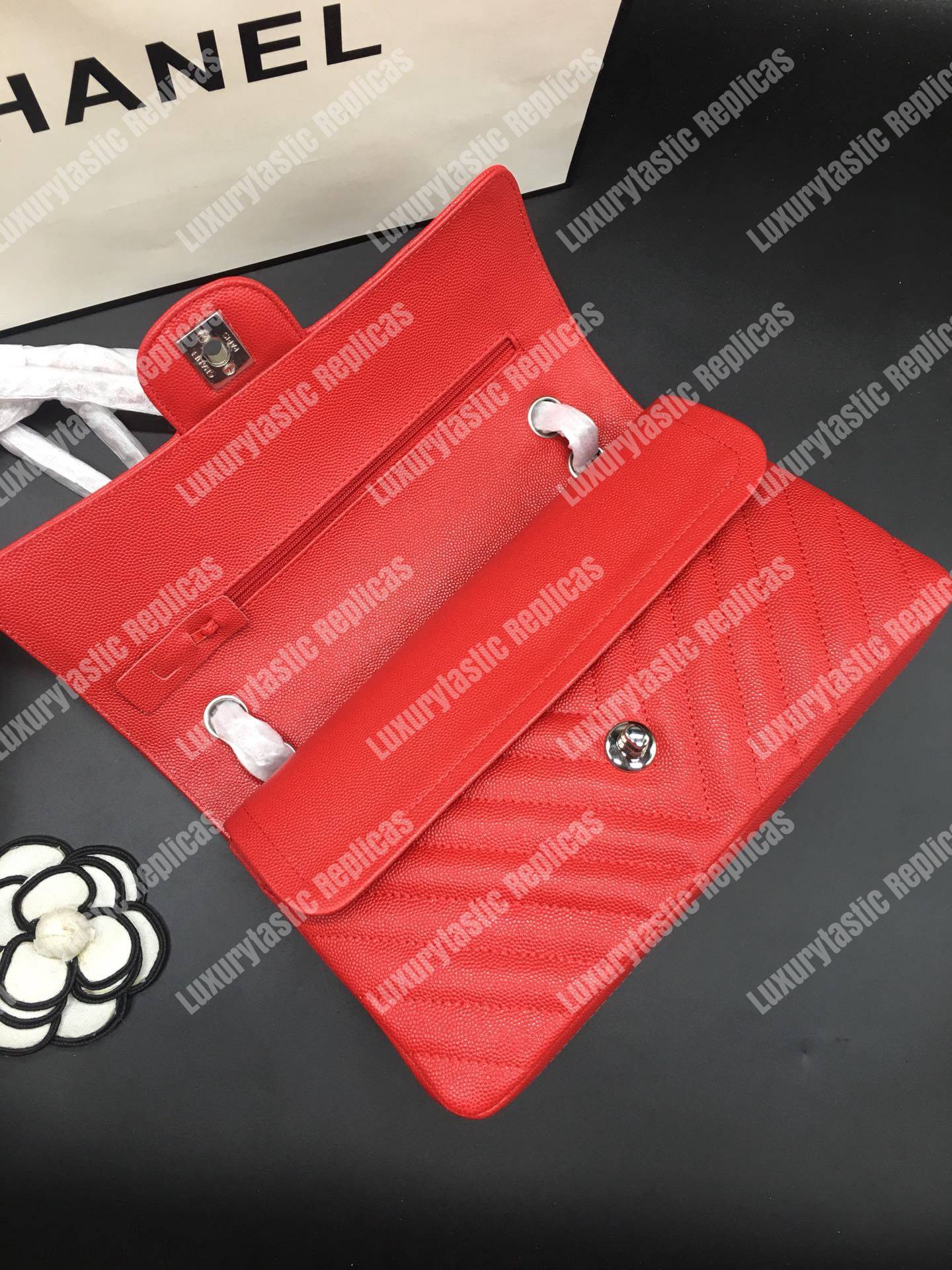 Ch*el classic medium handbag red