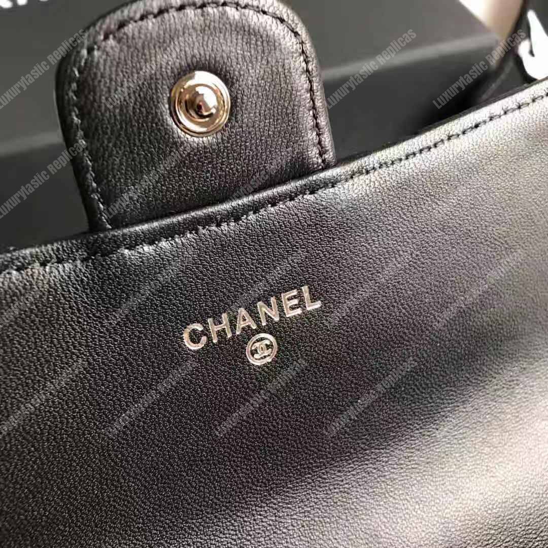 Ch*el classic long flap wallet lambskin black