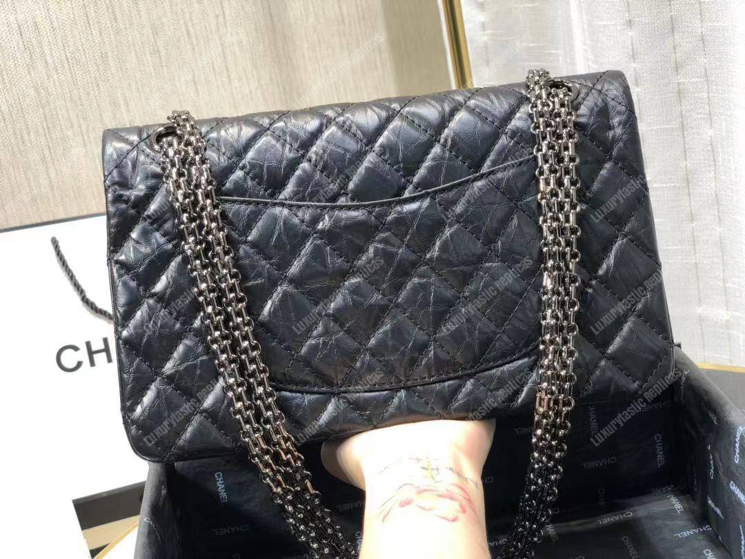Ch*el 2.55 aged calfskin handbag black