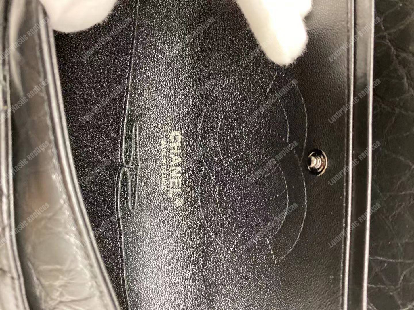 Ch*el 2.55 aged calfskin handbag black