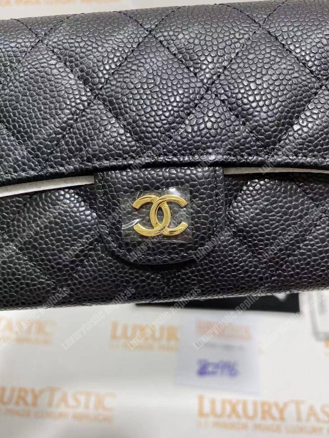 Ch*el classic long flap wallet black