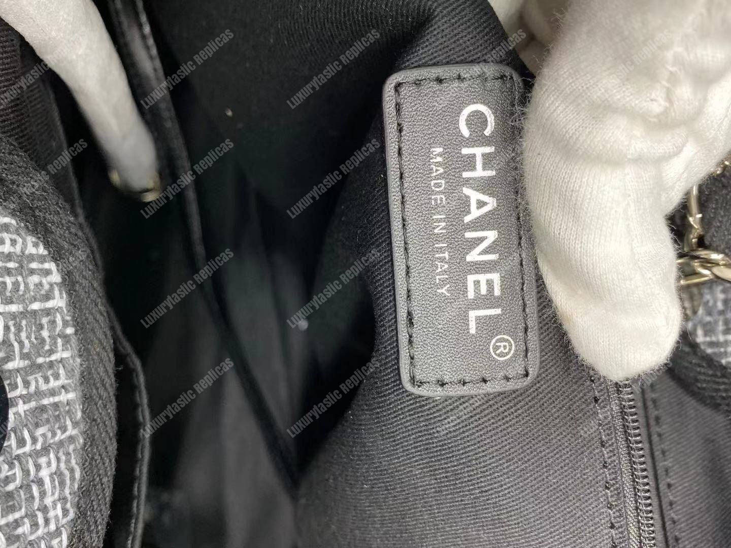 Ch*el deauville fabric tote dark gray