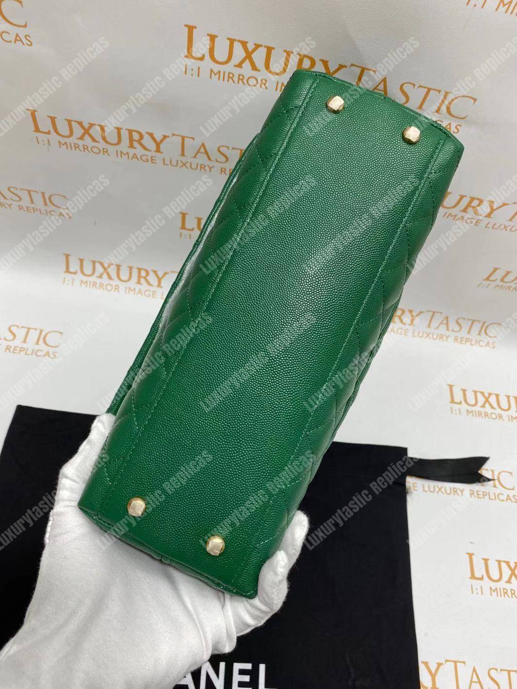 Ch*el flap bag with top handle green