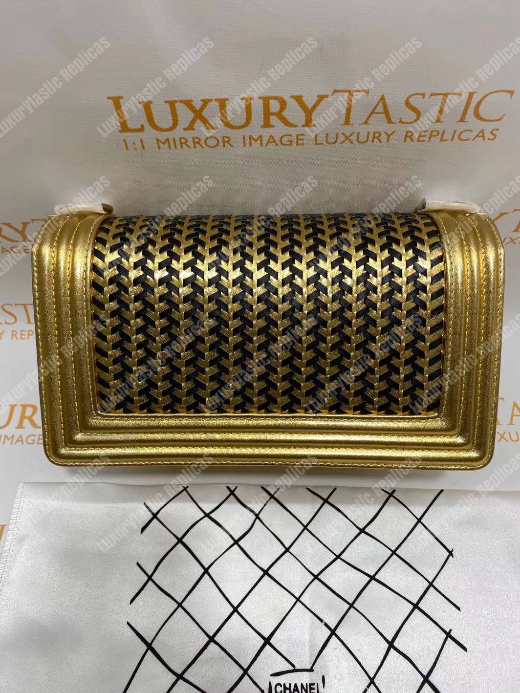 Ch*el boy medium handbag gold & black