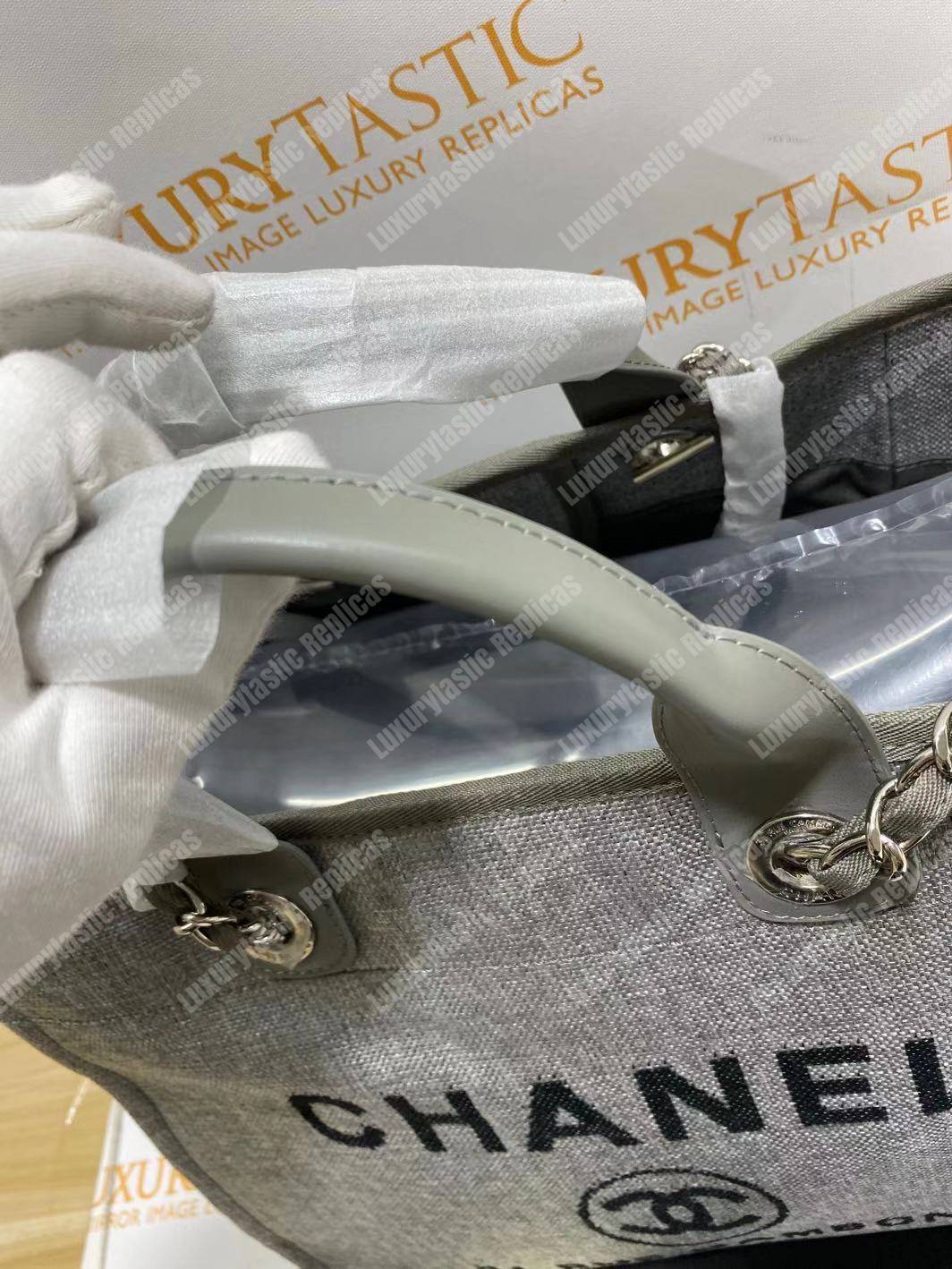 Ch*el deauville fabric tote gray
