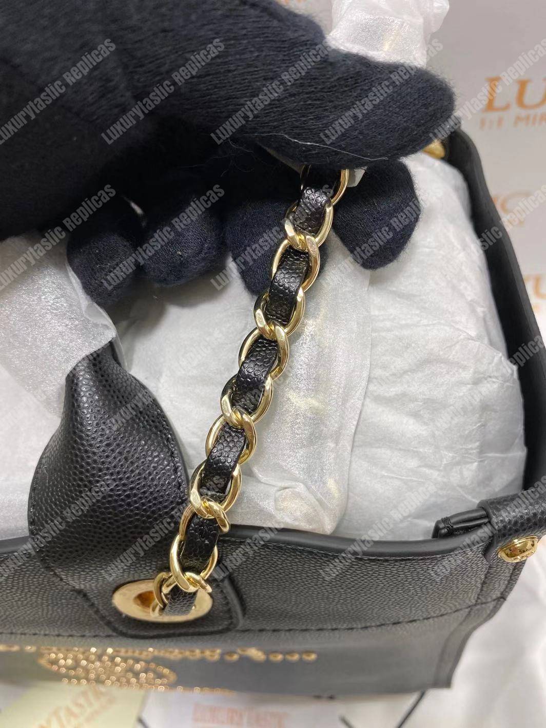 Ch*el studded calfskin small deauville tote bag gold-tone