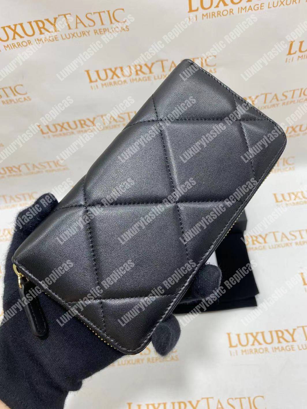 Ch*el 19 long zipped wallet sky black