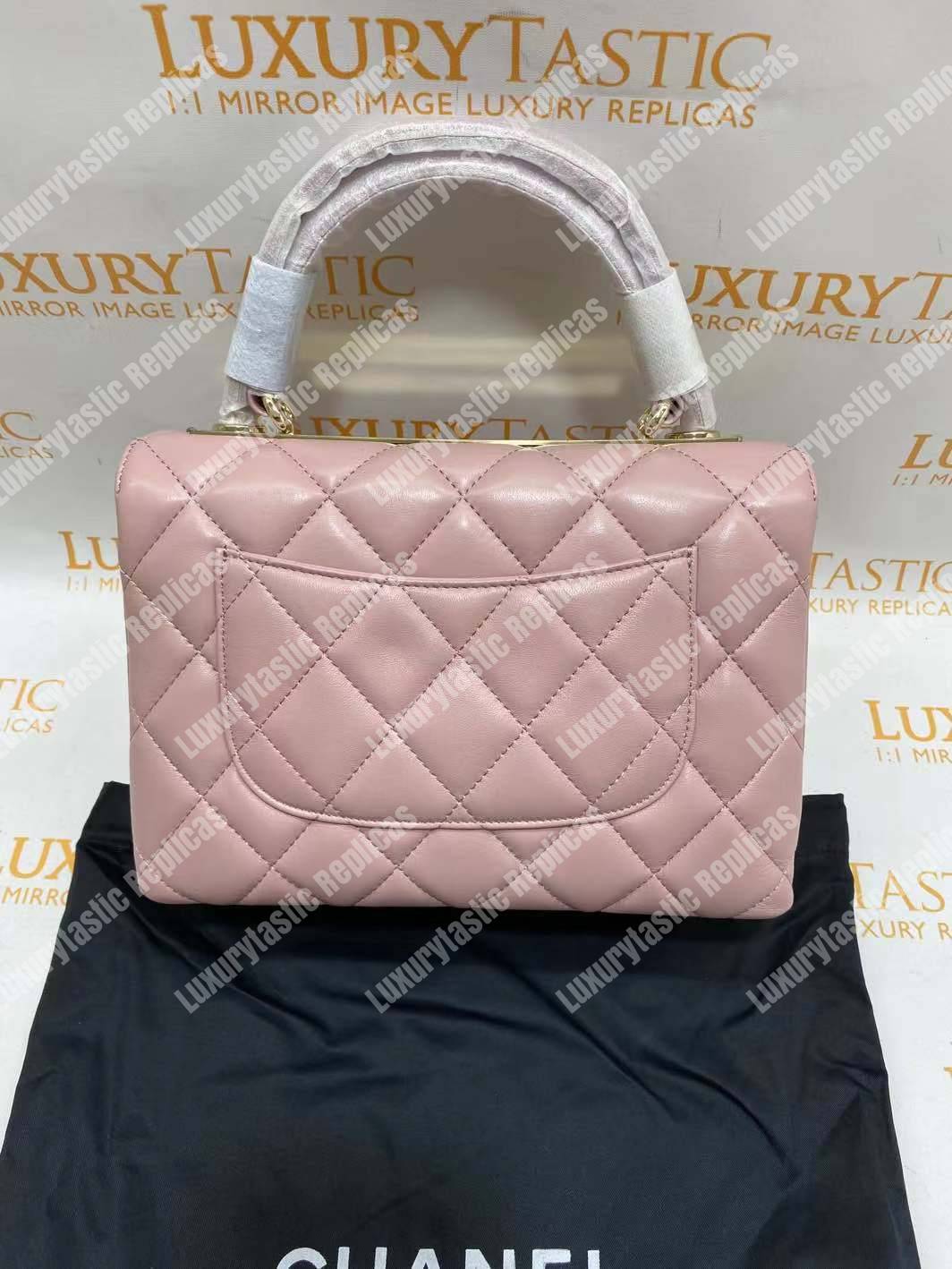 Ch*el small flap bag with top handle pink-gold