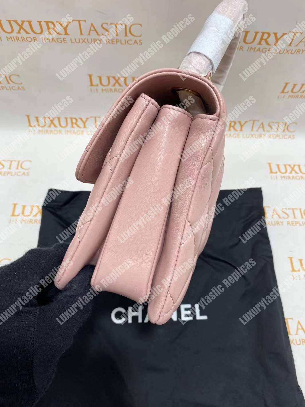 Ch*el small flap bag with top handle pink-gold