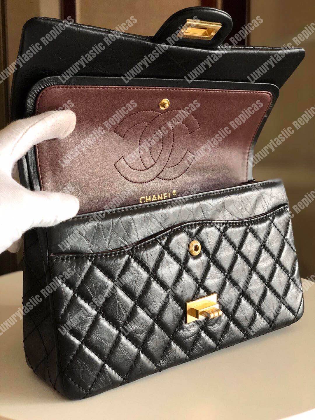 Ch*el 2.55 handbag aged calfskin black