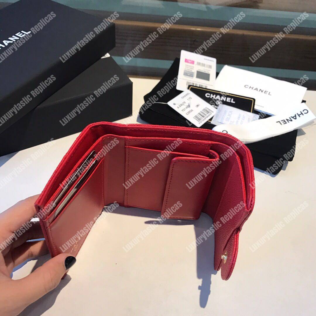 Ch*el classic small flap wallet red
