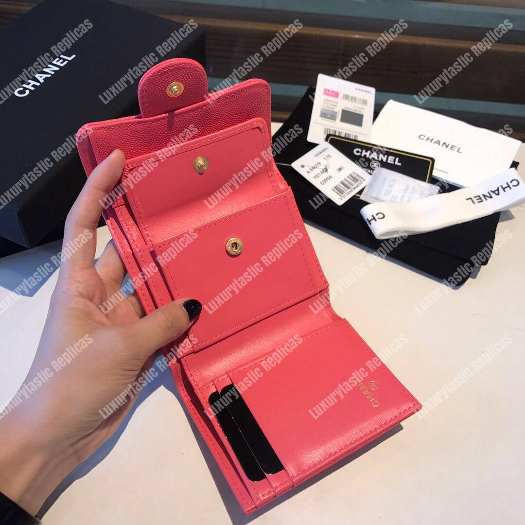 Ch*el classic small flap wallet pink