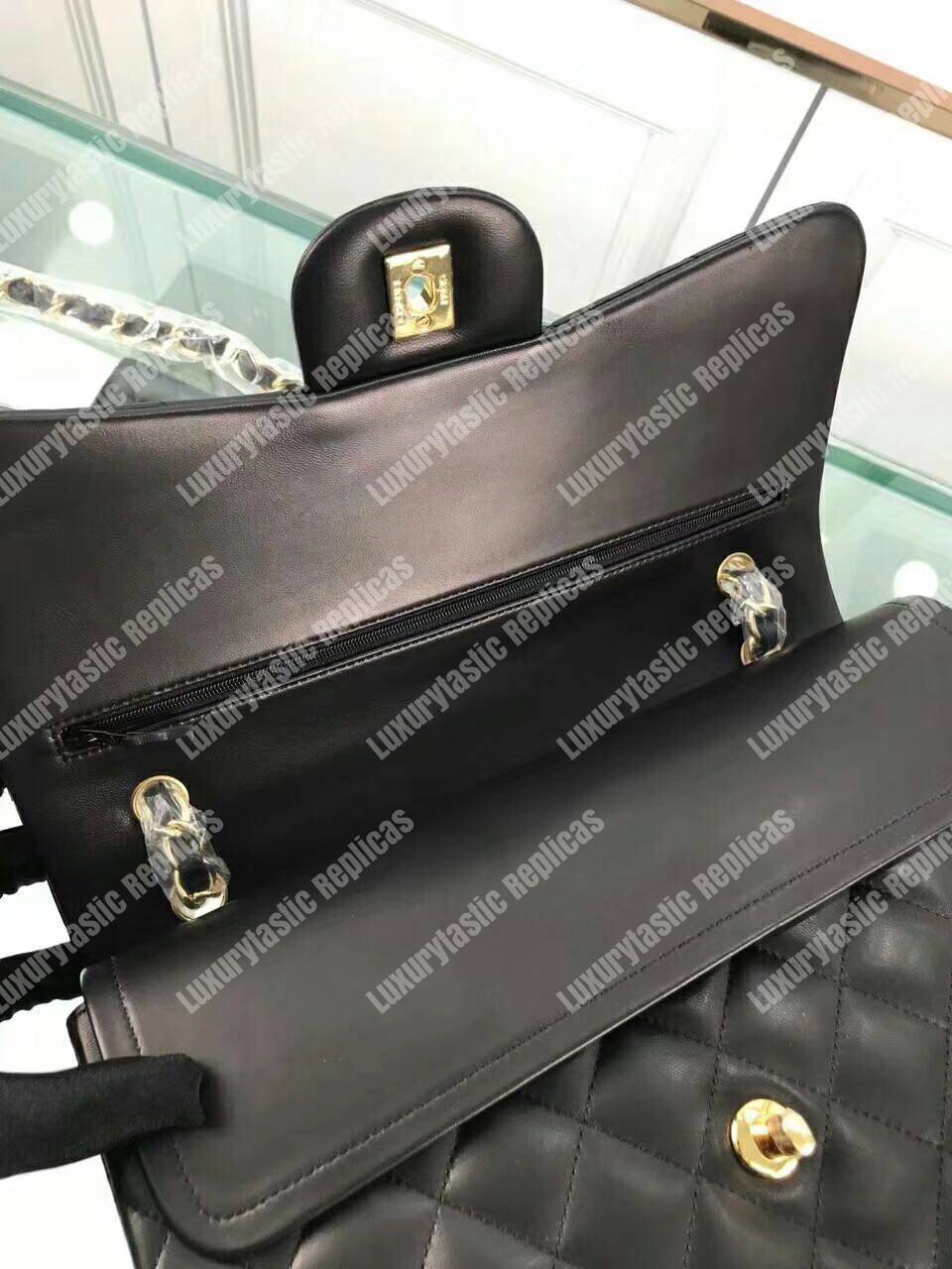 Ch*el classic jumbo double flap bag black gold hardware