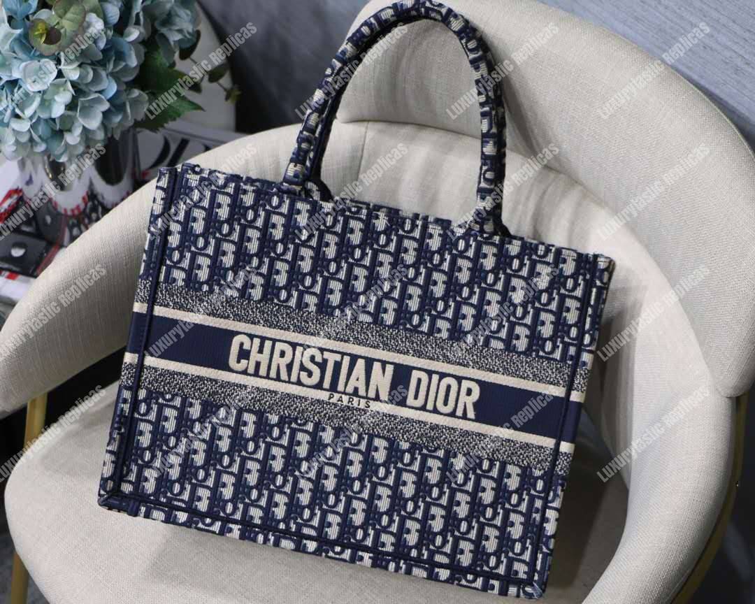 D*or small blue D*or oblique embroidered D*or book tote