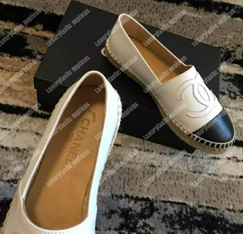 Ch*el lambskin white and black espadrilles