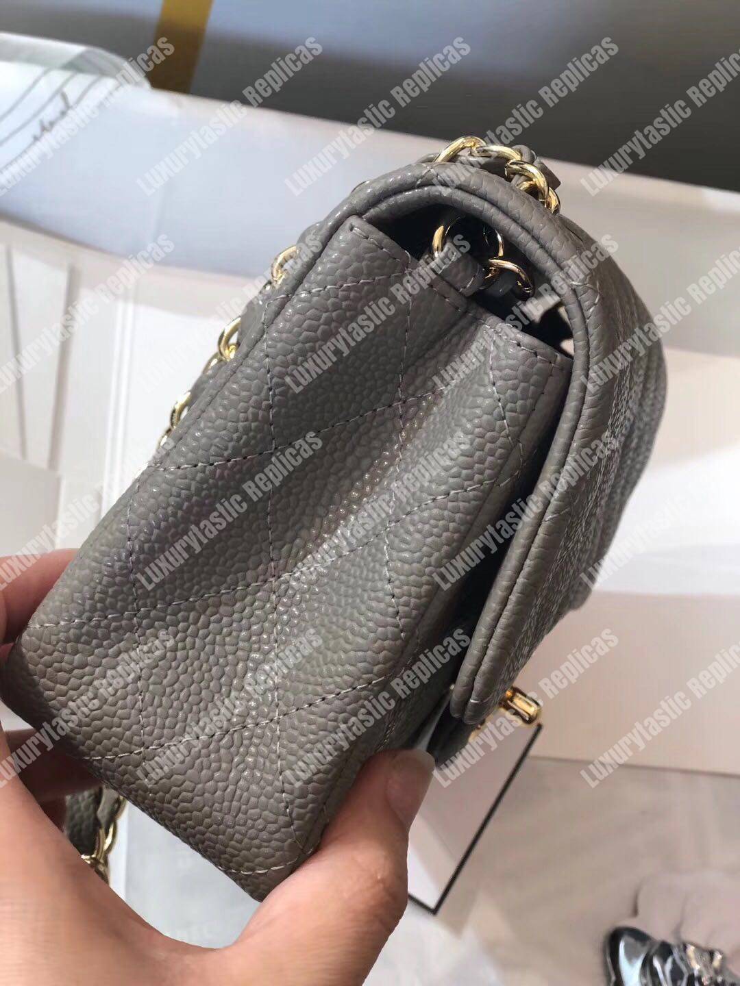 Ch*el mini classic rectangle flap bag dark grey