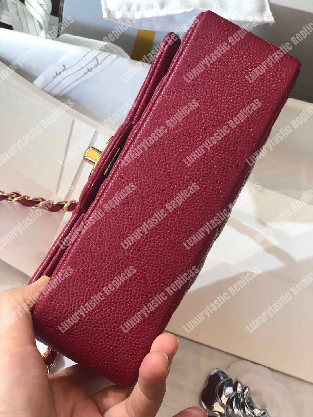 Ch*el mini classic rectangle flap bag maroon