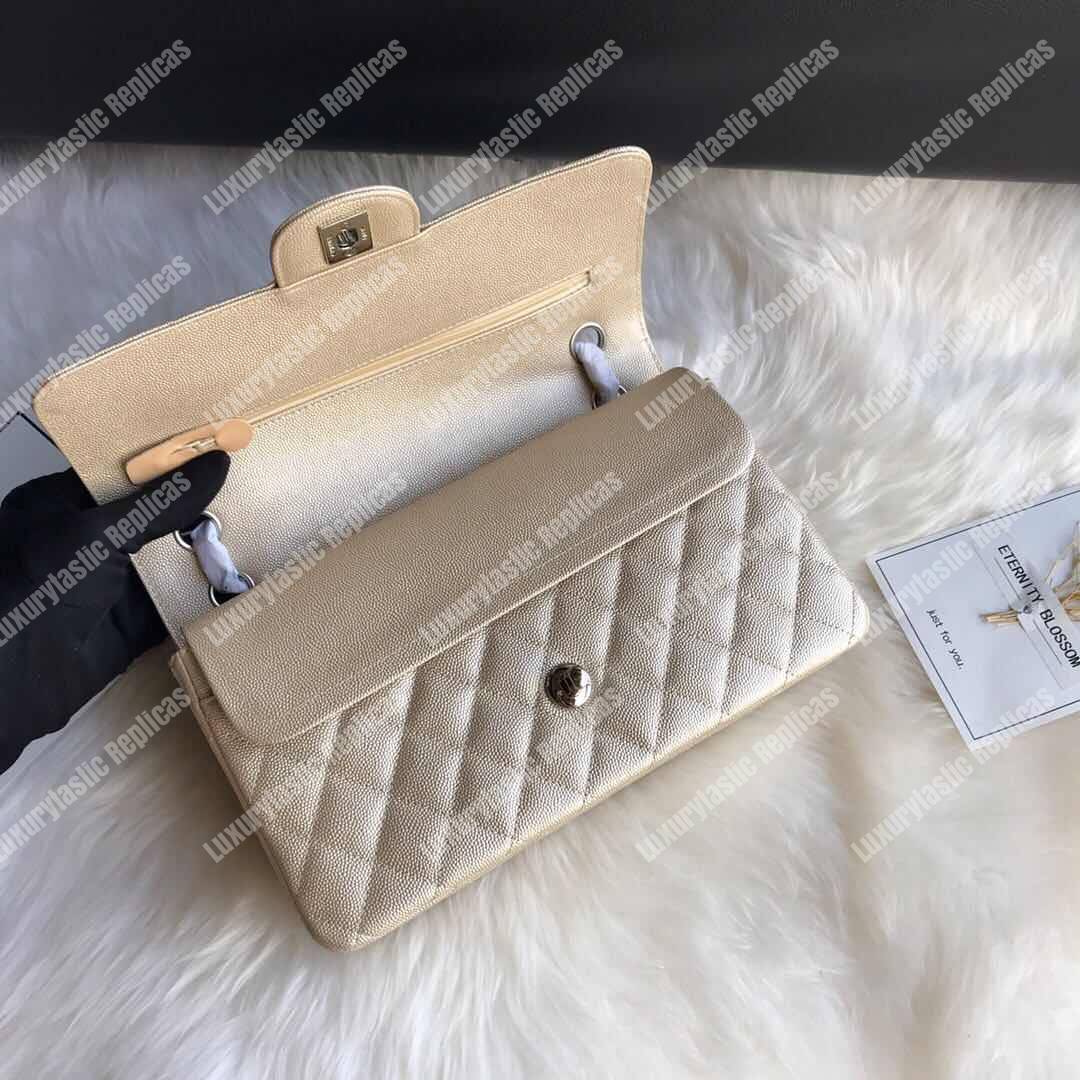 Ch*el medium classic flap bag iridescent beige