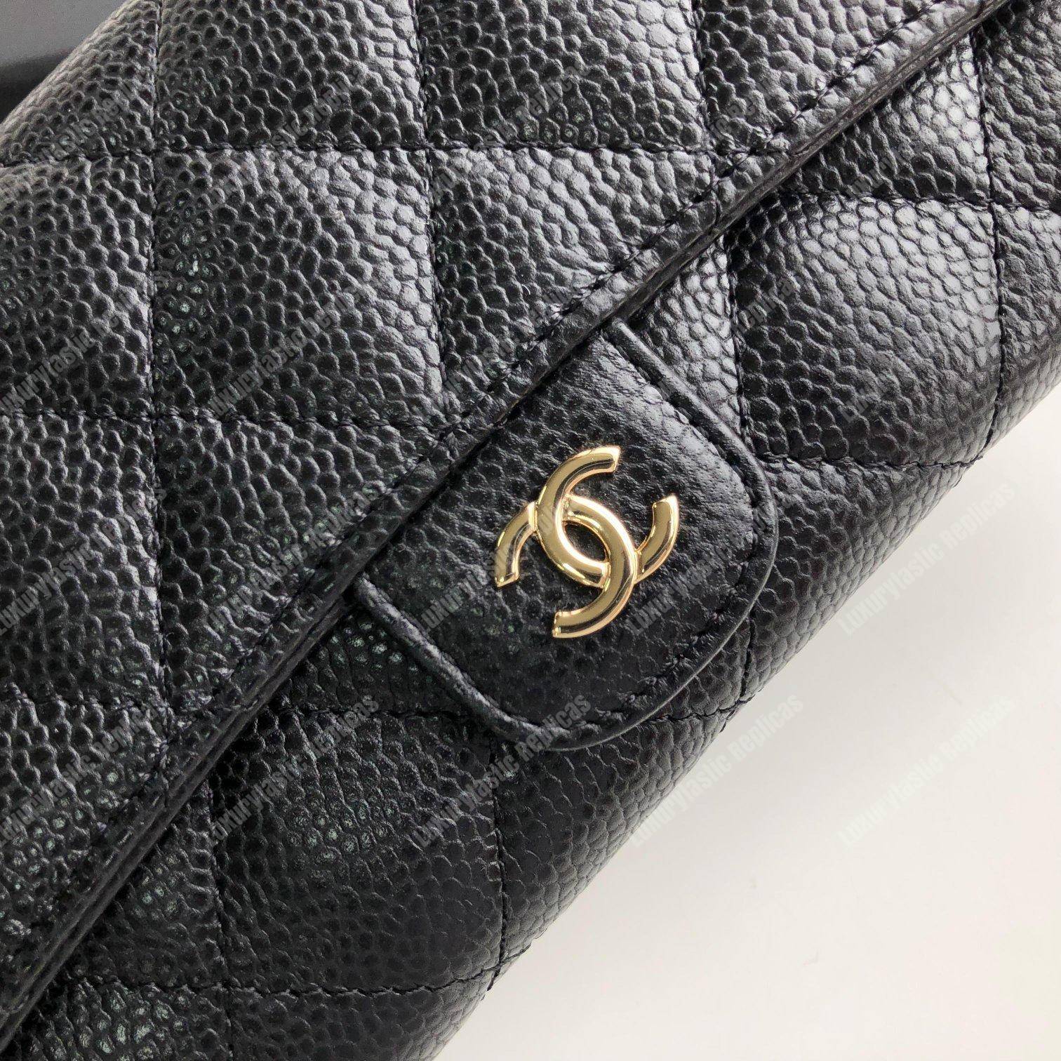 Ch*el classic long flap wallet black