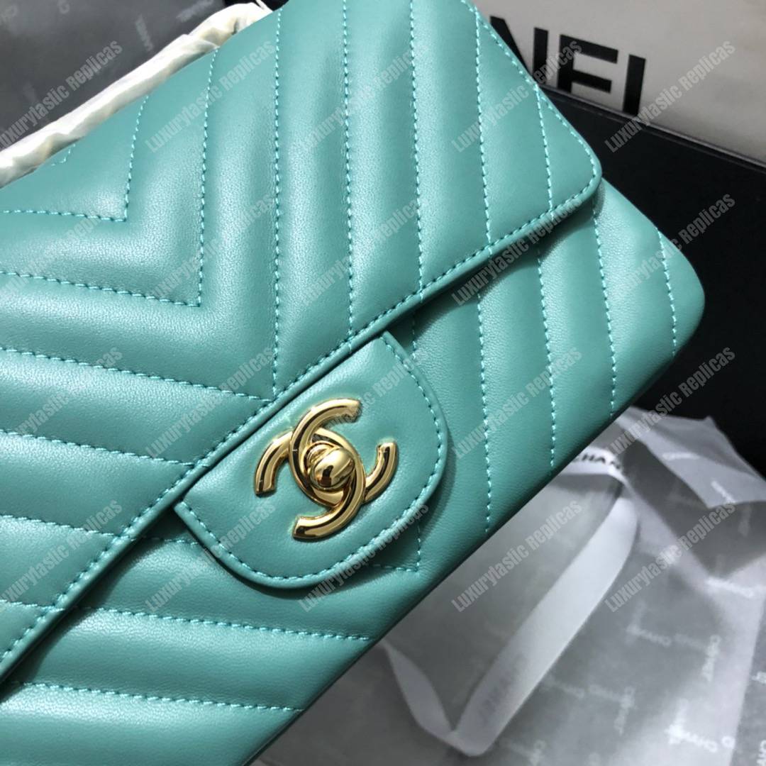 Ch*el mini flap bag light blue