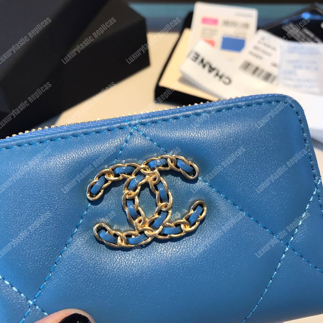 Ch*el 19 zipped coin purse blue