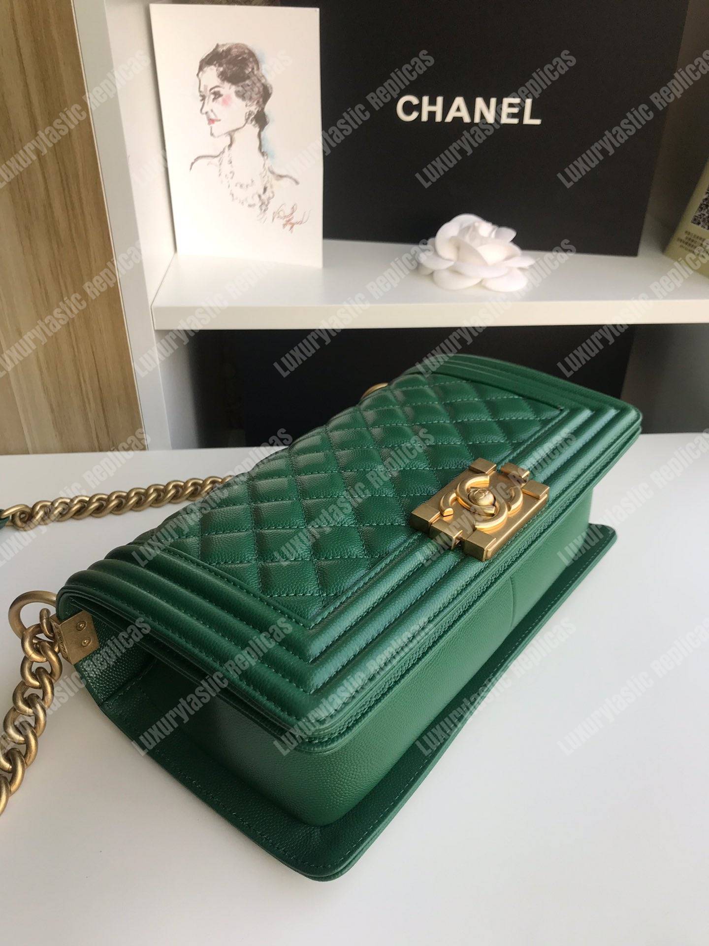 Ch*el boy medium handbag green