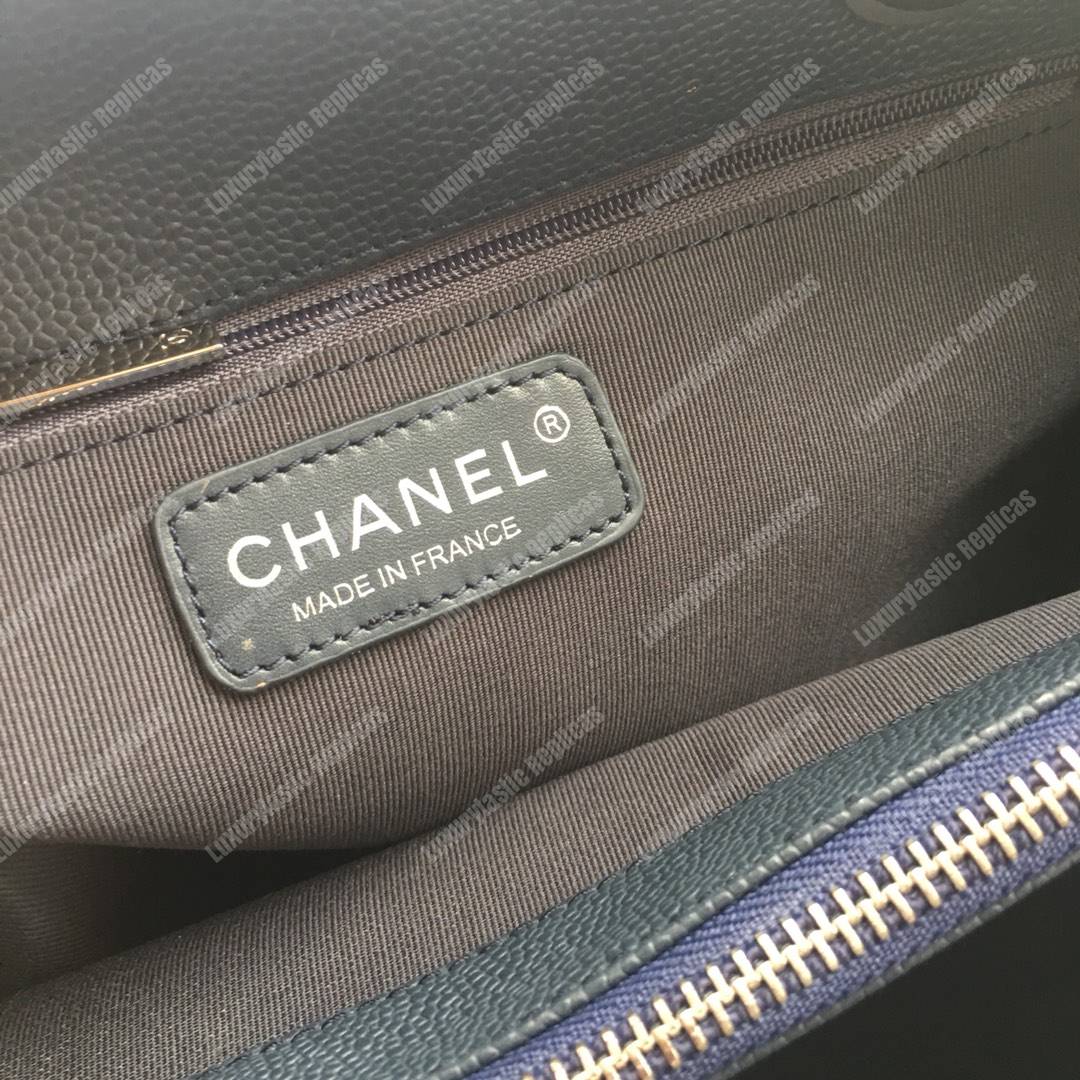 Ch*el large shopping tote silver tone dark green