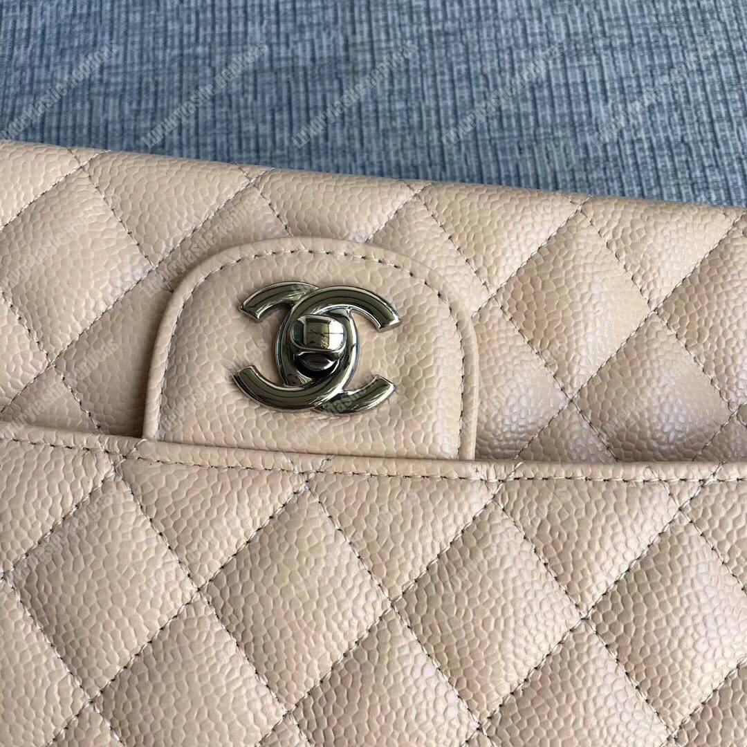 Ch*el medium classic handbag beige silver-tone metal