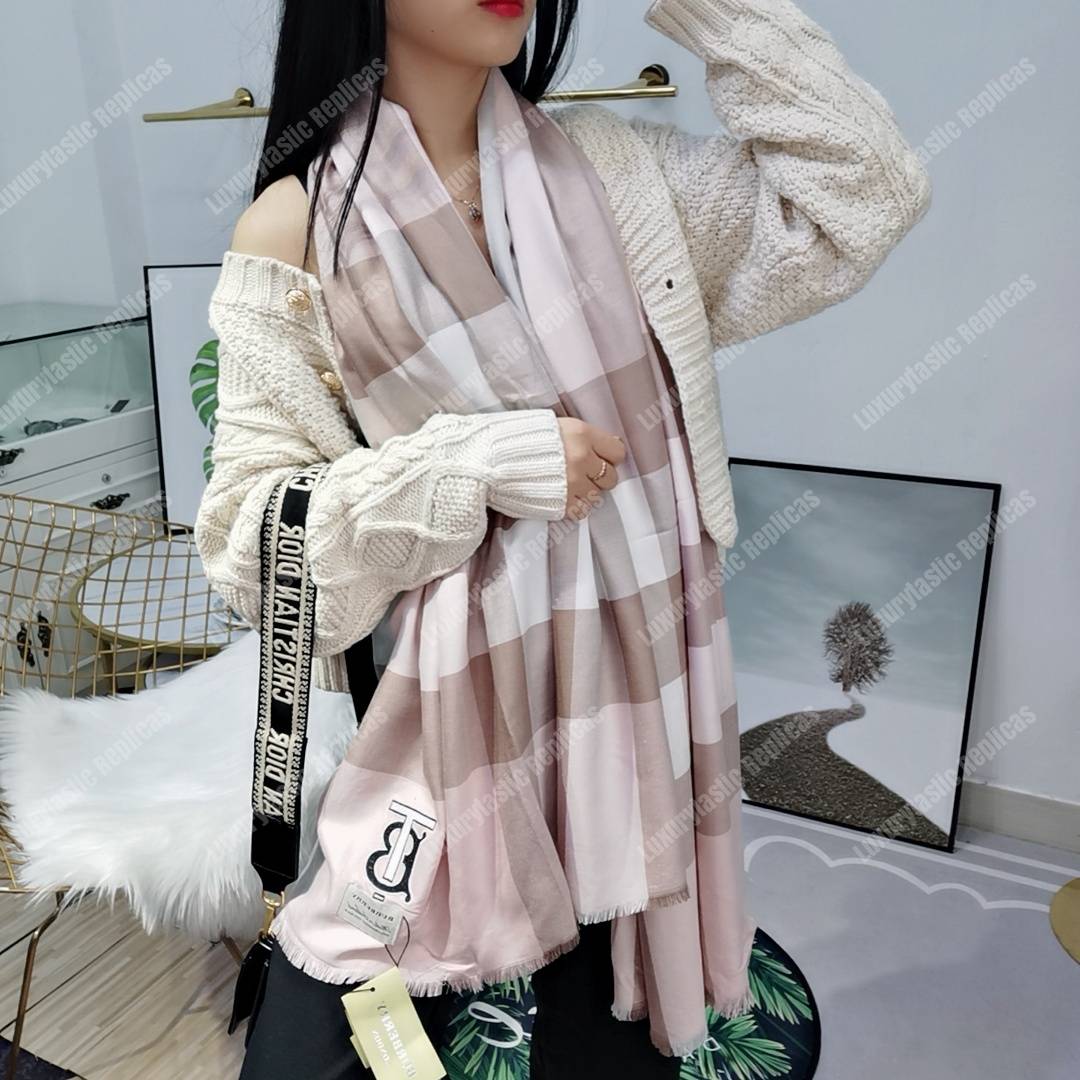 B**rry cashmere silk scarf white alabaster pink tb monogram