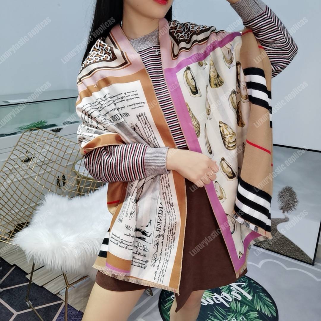 B**rry oyster, beige monogram and mariner print silk scarf archive beige