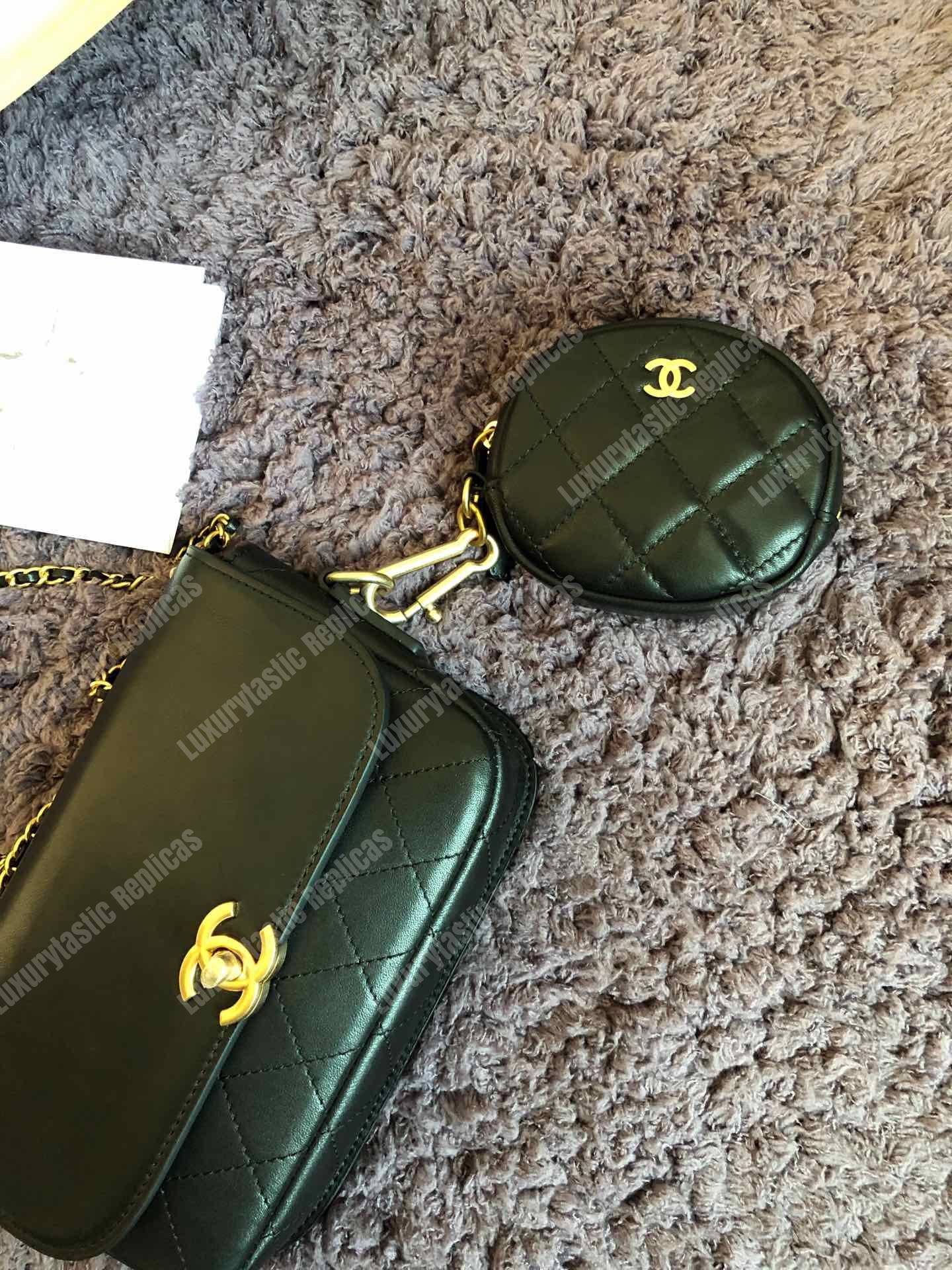 Ch*el flap bag & coin purse black