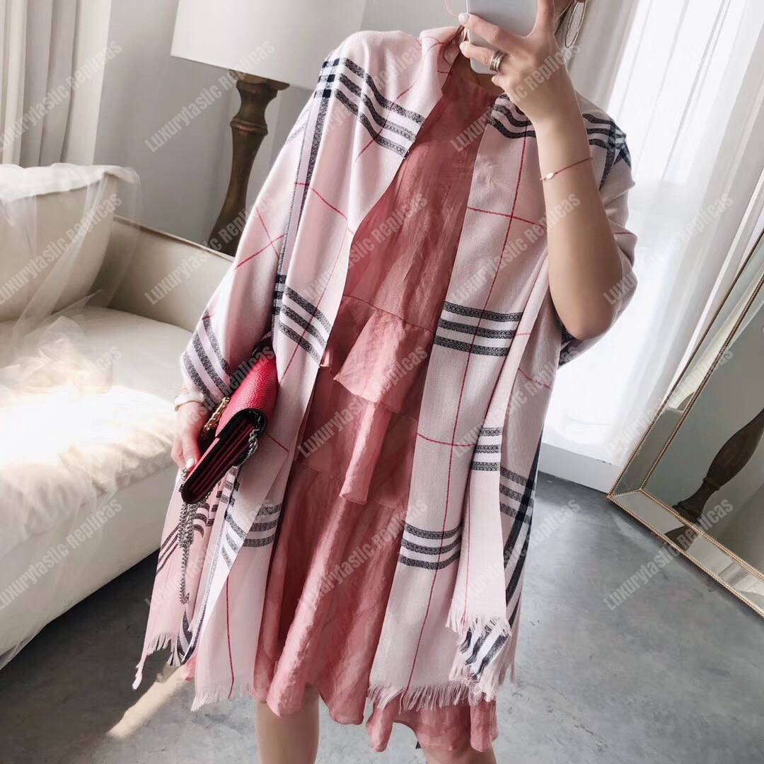 B**rry check cashmere scarf pink