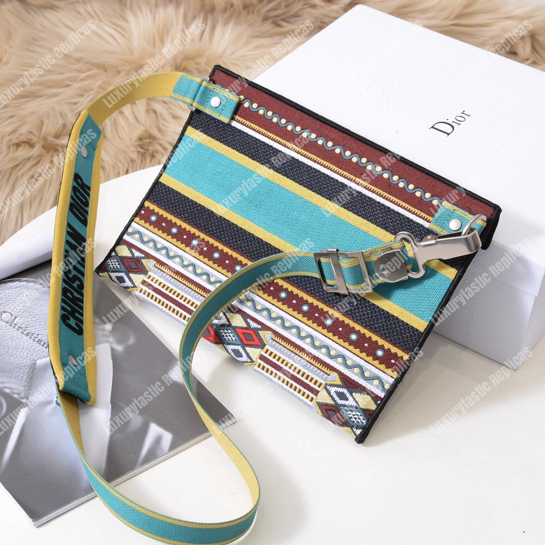 D*or multicolored embroidered canvas clutch