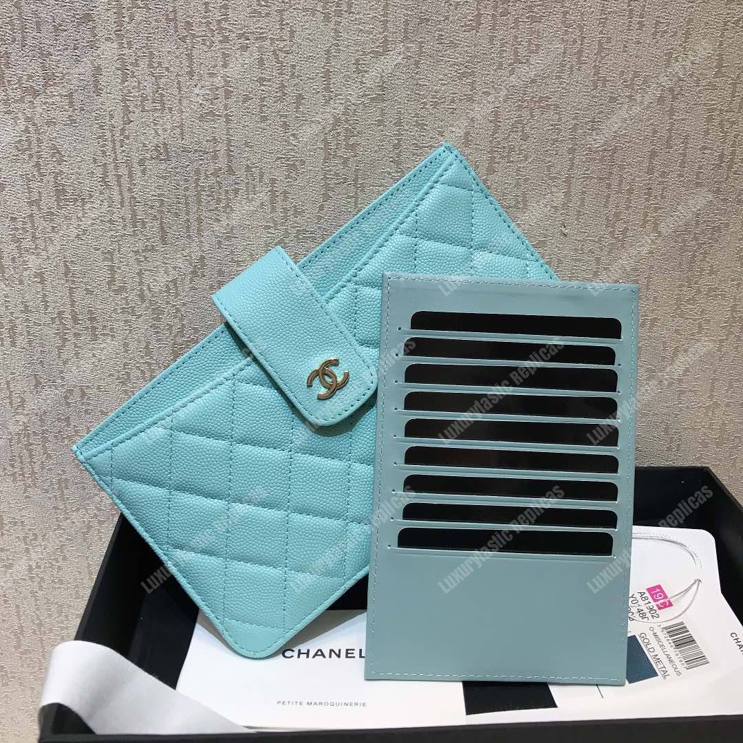 Ch*el classic pouch caviar leather sky blue