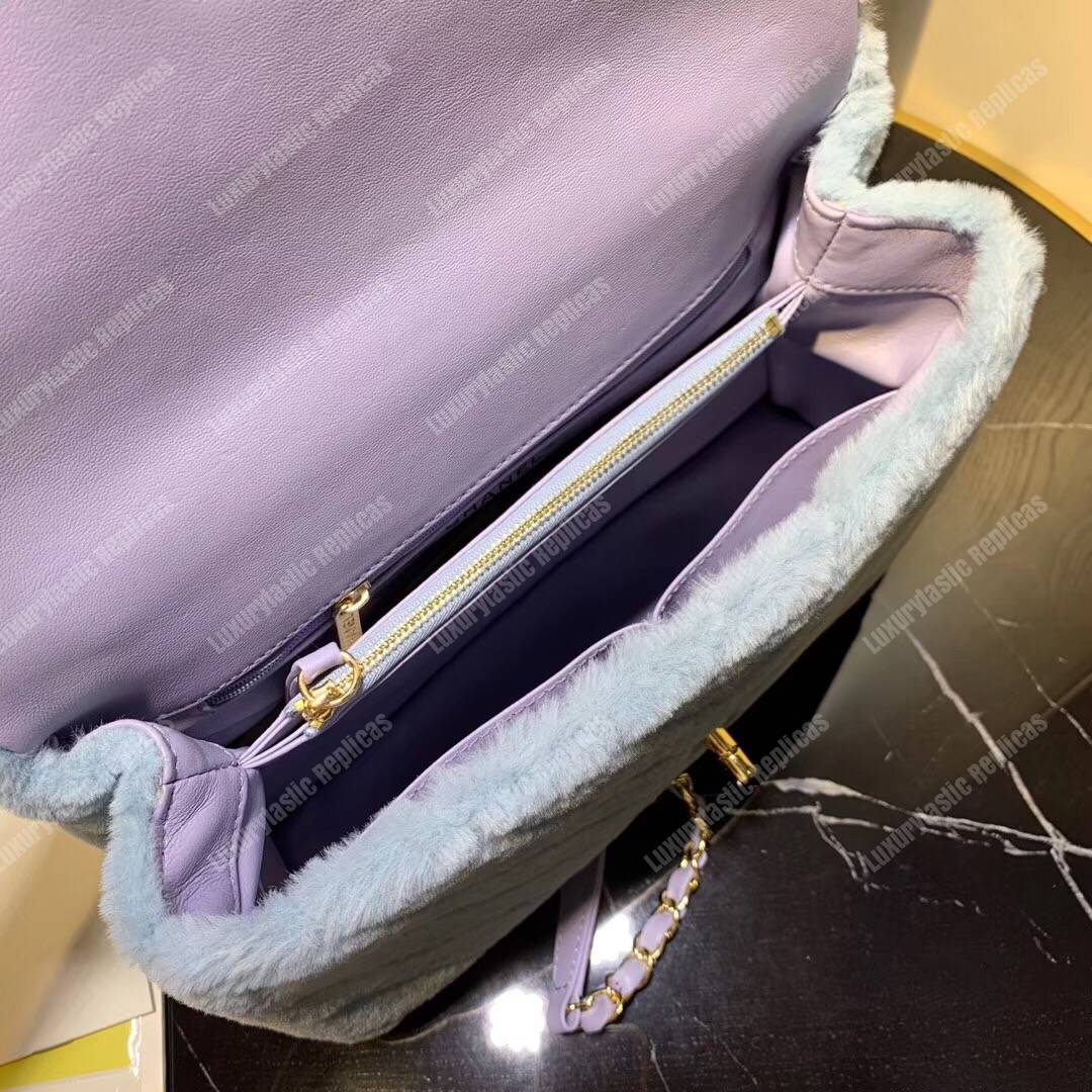 Ch*el flap bag with top handle sky blue