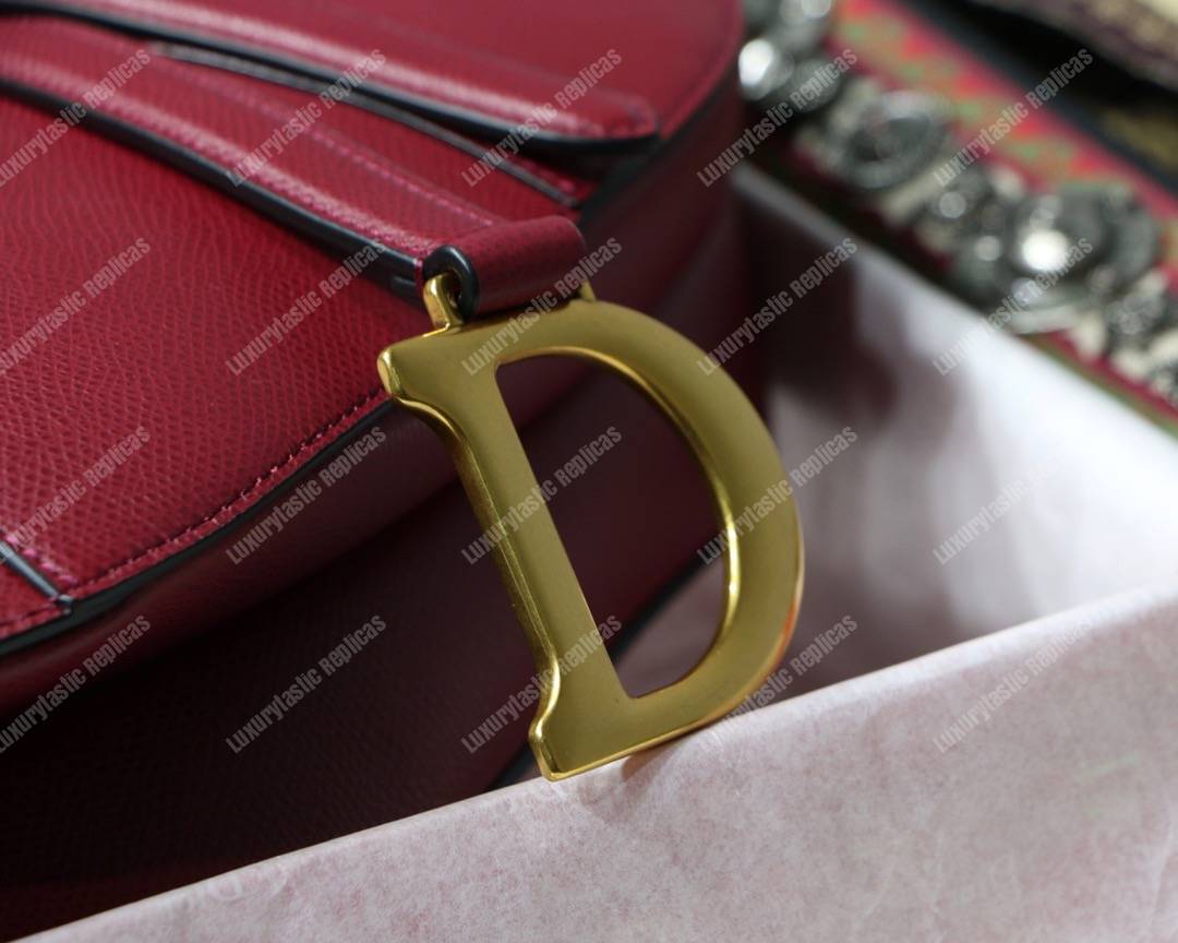 D*or saddle bag in red calfskin
